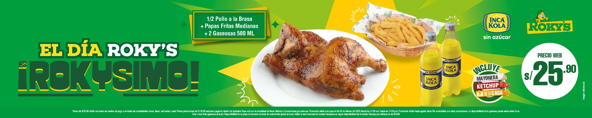 Promocion pollo a la brasas Día Roky's