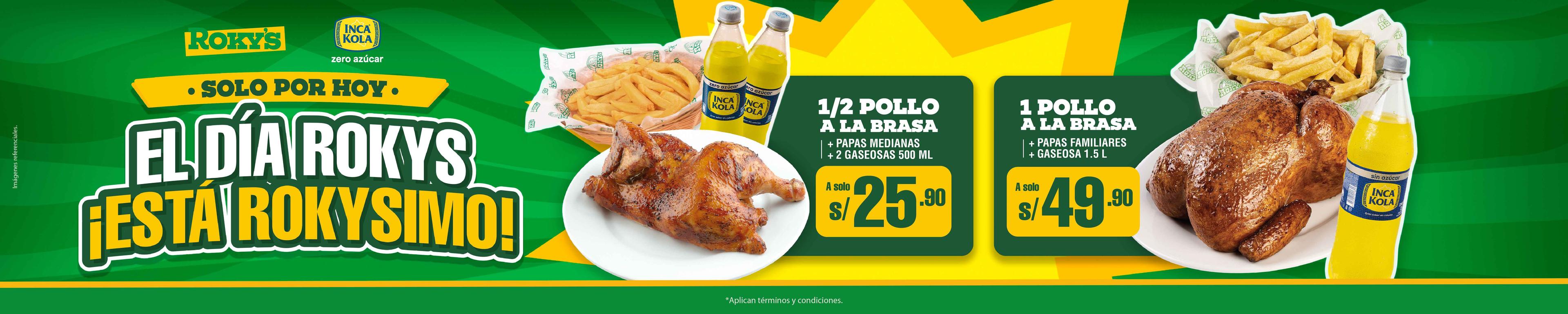 Promocion pollo a la brasas Día Roky's